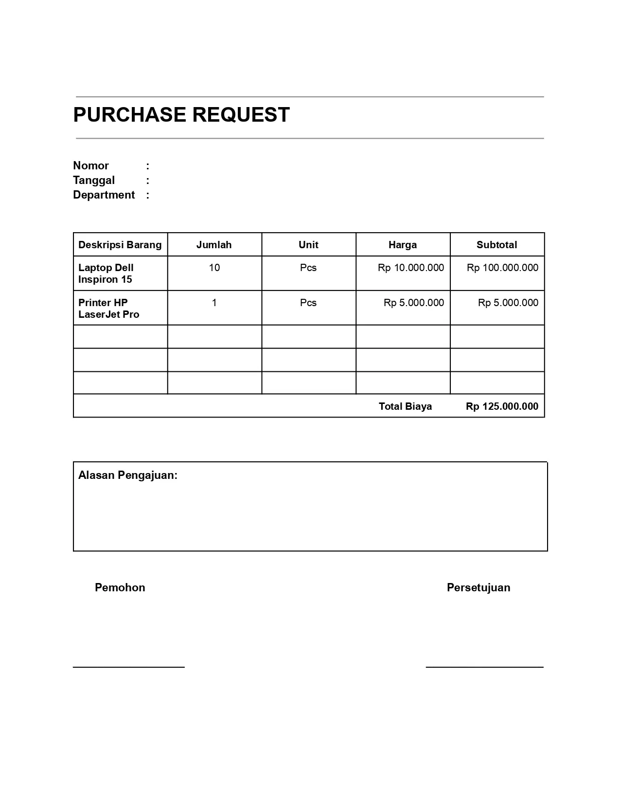 Contoh Purchase request