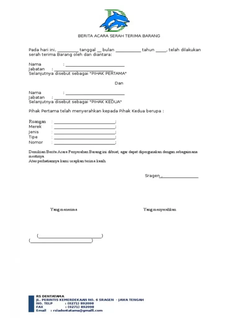 Contoh BAST Barang