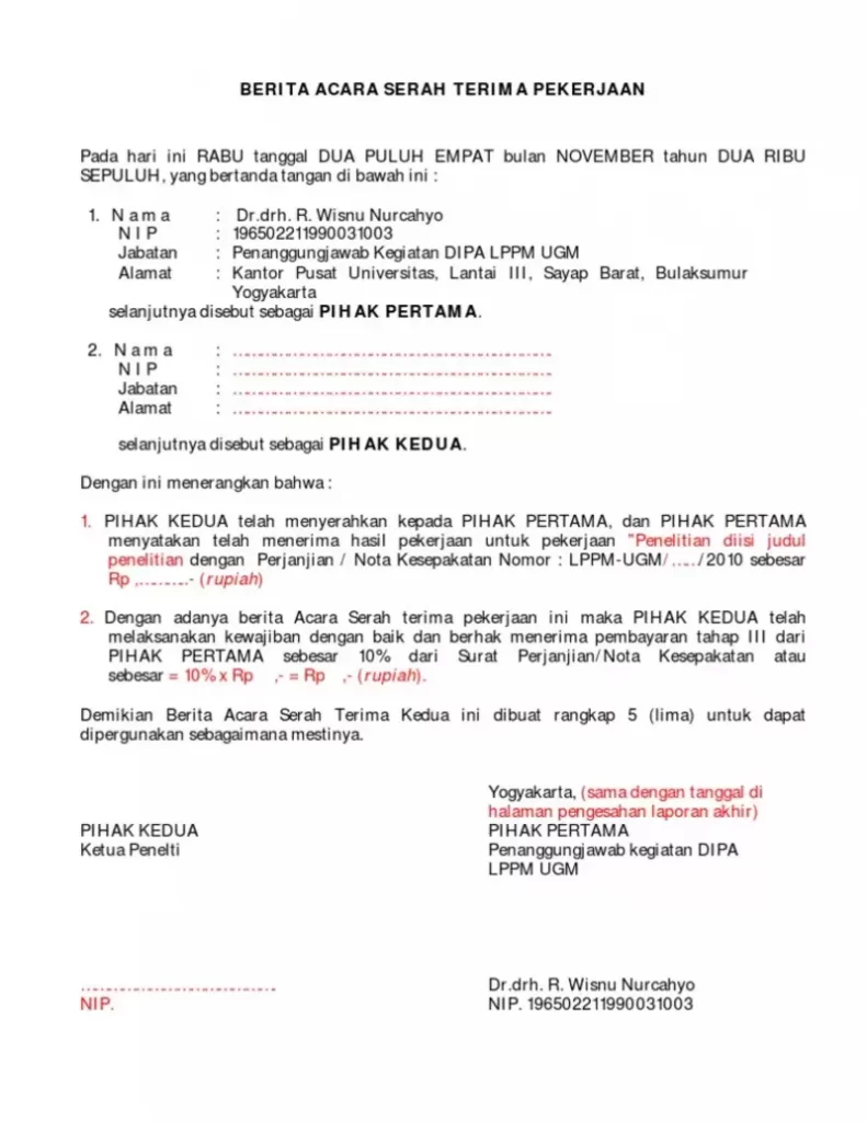 Contoh BAST Hasil Pekerjaan